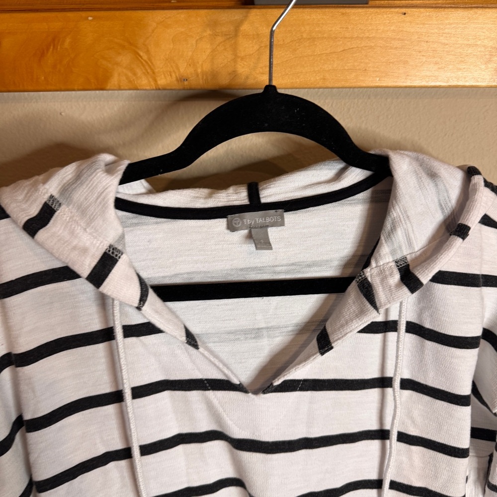 T by Talbots Striped Hoodie with Drawstrings - Picture 2 of 6